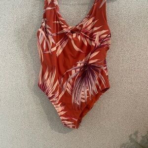 Cream and Orange One Piece with Plunging‎ V-Neck